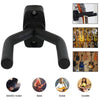 Black guitar wall mount hanger with soft padding for storing and displaying guitars.