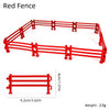 A red miniature farm fence set consisting of ten parallel bars used for sand tables and dioramas.