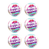 Six spherical collectible toys labeled Mini Brands with Zuru branding
