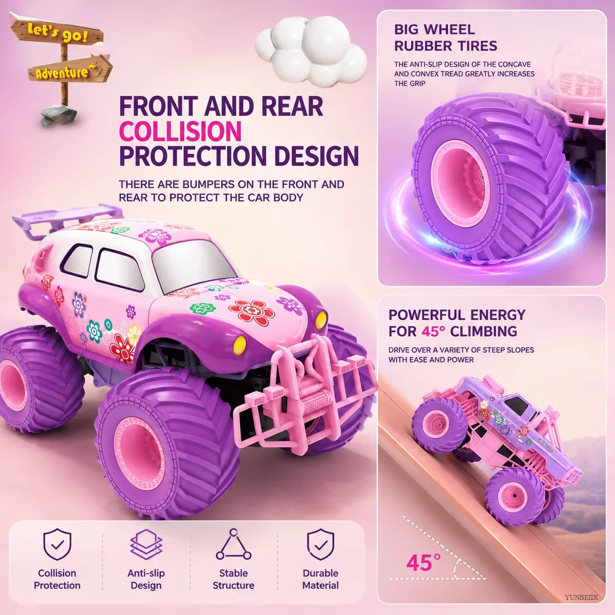 Pink Remote Control Drift Car with Lights and Sound Effects