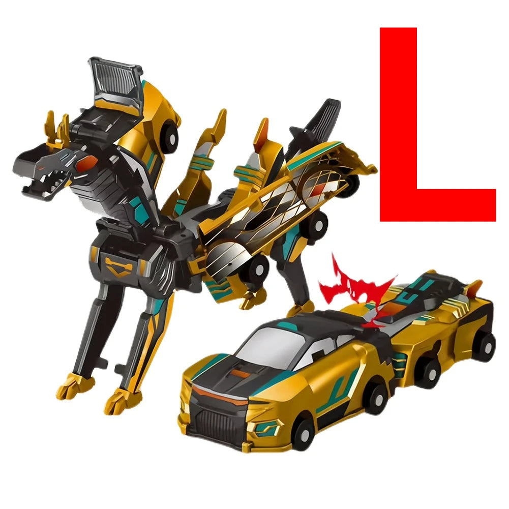 A yellow and black transforming dinosaur car set with magnetic connectors.