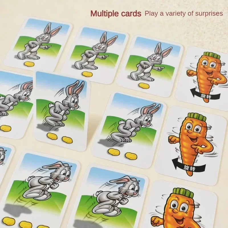 Multiple cards showing rabbits and carrots used in a trap puzzle game