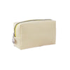A light yellow and white striped canvas pencil case with a zipper pouch.