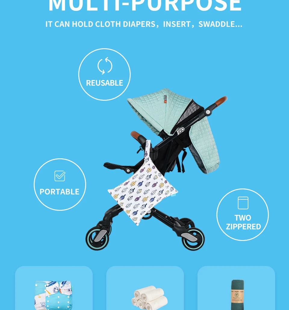 Reusable Wet & Dry Diaper Storage Bags with Double Zipper