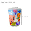 Paper cups featuring circus clown and balloon party decorations for kids