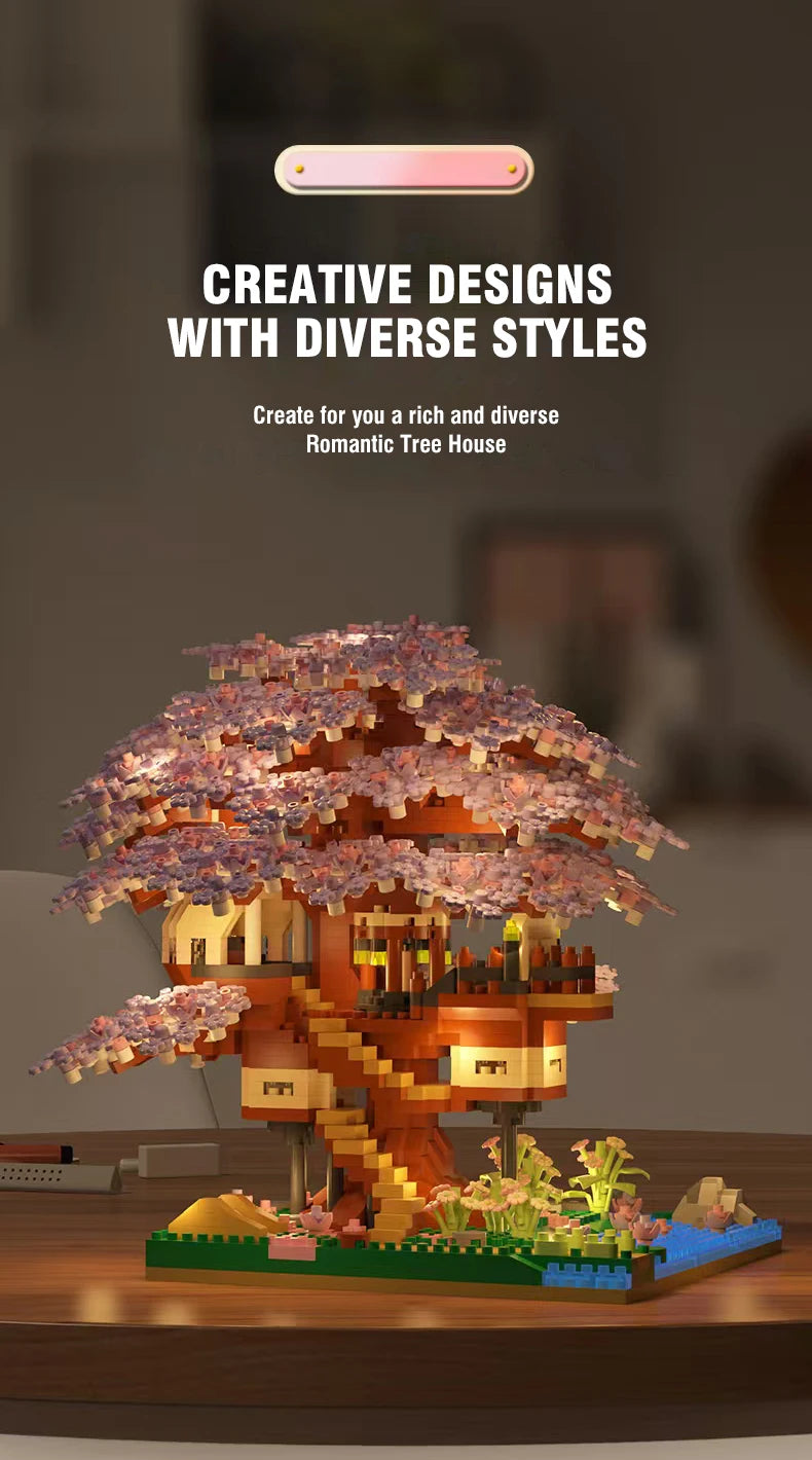 DIY Sakura Cherry Blossom Treehouse Building Kit with Warm Lights