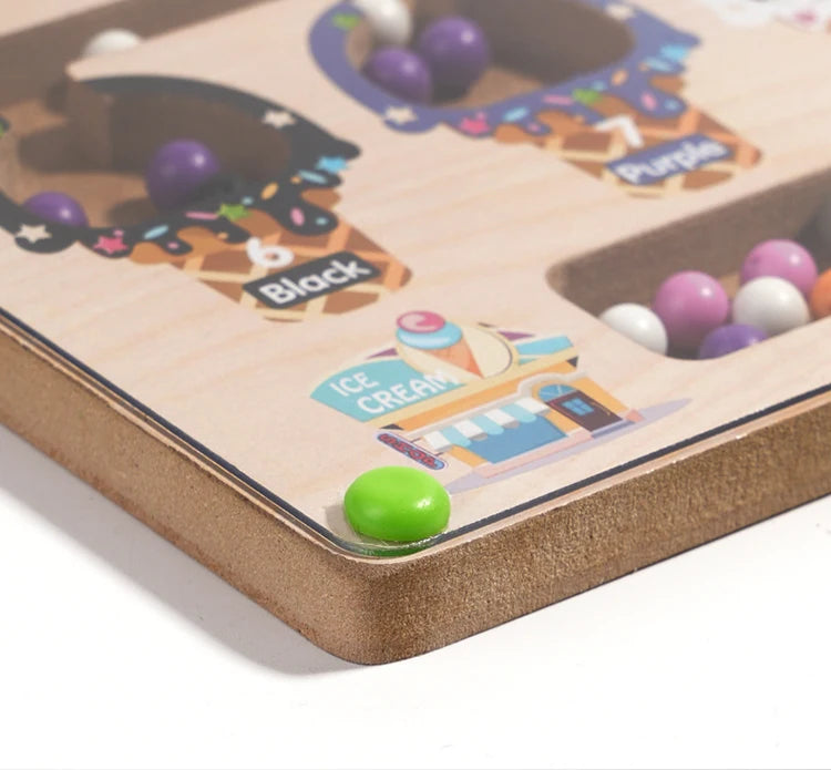 Magnetic Color Sorting Maze Board – Montessori Wooden Toy for Counting & Fine Motor Skills