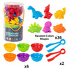 A set of counting animal toys and sorting bowls featuring various colors and shapes for children's education