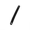 Black leather guitar strap button with a metal fastener.