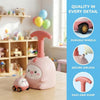 Pink balloon-powered racing car toy with a pump mechanism and durable wheels
