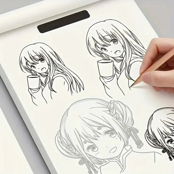 Página de un libro de dibujo de personajes de anime con contornos simples de figuras femeninas para trazar.