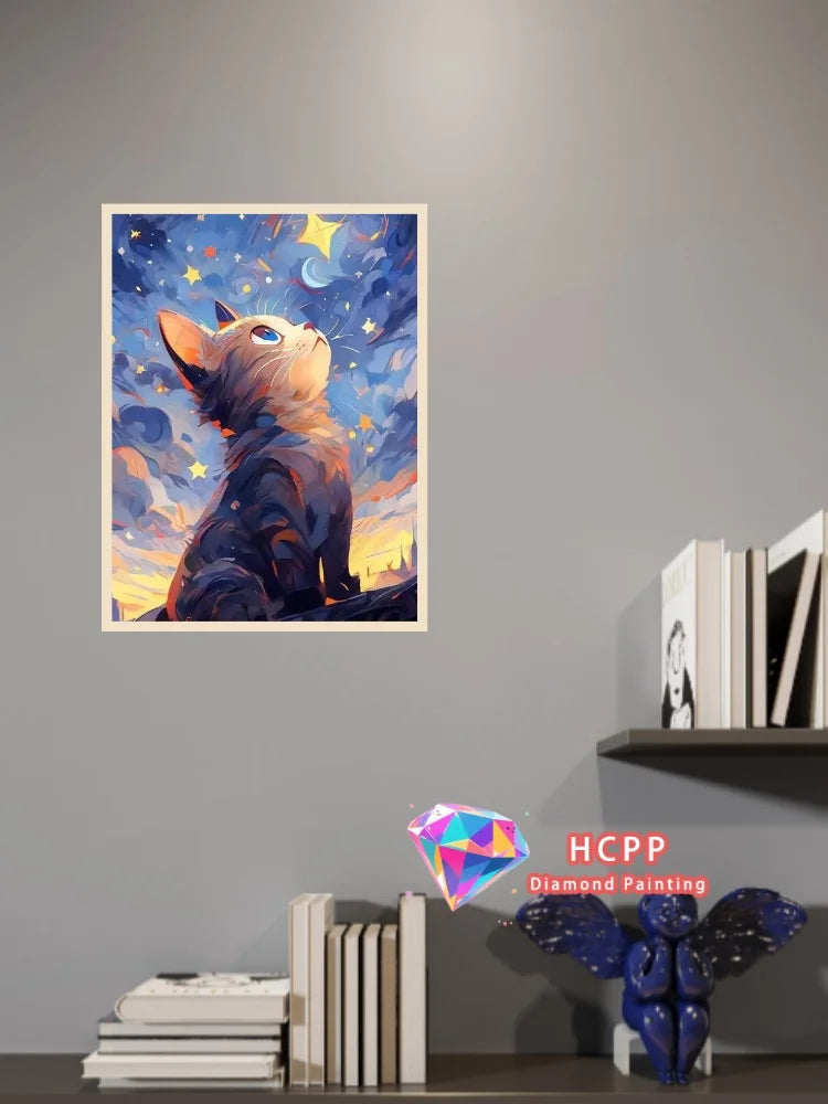 Starry Sky Cat 5D Diamond Painting Kit