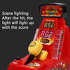 A red interactive finger boxing machine with an LED display showing a score and championship title.