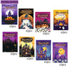 A set of 16 Halloween themed coloring pages featuring spooky characters, pumpkins, and haunted houses.
