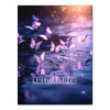 A close-up of a butterfly reflected on dark water with sparkling light and the text XUEOXIIAOZU.