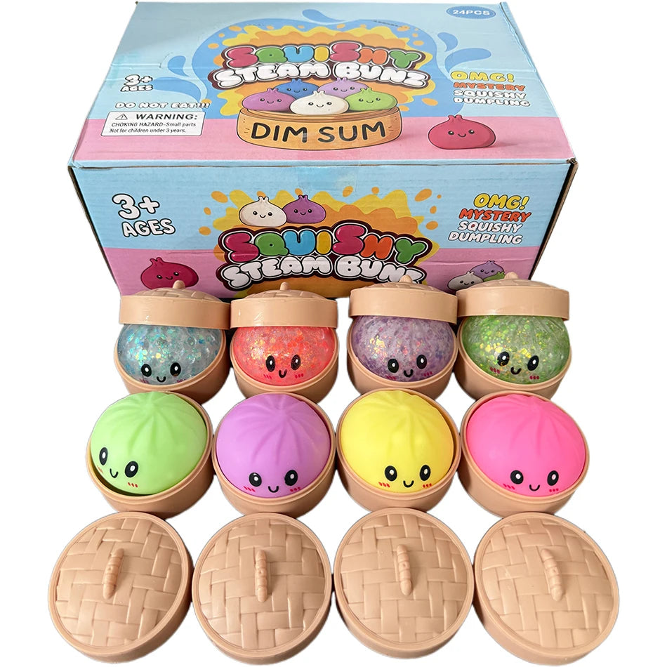 Eine Box mit lustigen, weichen Dampfbrötchen, bunten und glitzernden Knödeln und Silikonformen.