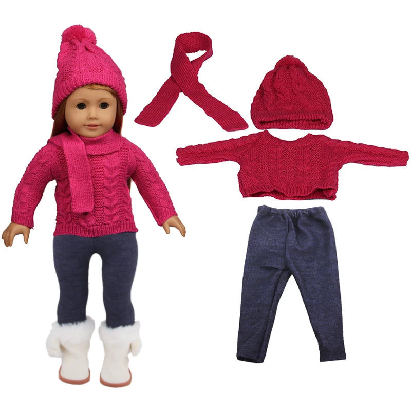 3-Piece Knit Doll Outfit: Sweater, Hat & Pants