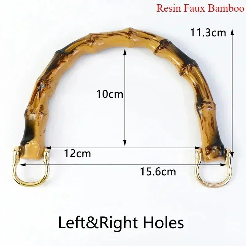 A curved resin faux bamboo handle with holes for DIY bag projects.