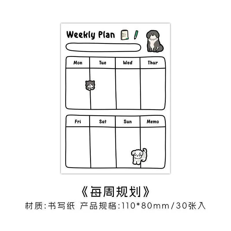 Weekly plan template featuring grids for daily planning and notes