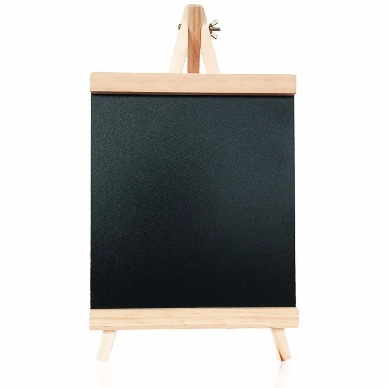 Mini wooden chalkboard easel with a dark slate board and light wood frame
