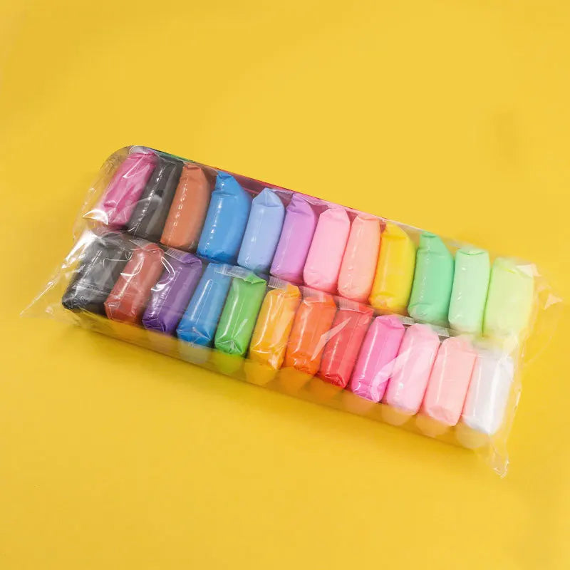 A plastic tray filled with various colors of super light air dry clay for molding and crafting.