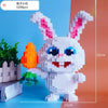 A white building block panda 3D model with pink ears and an orange flower accessory displayed against a blue background.