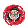 Red metal spinning top with a central balance featuring an orange and yellow dragon design.