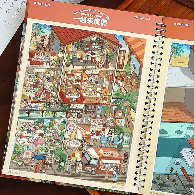 3D Dollhouse Miniature Scene Sticker Book for Journaling and DIY Crafts