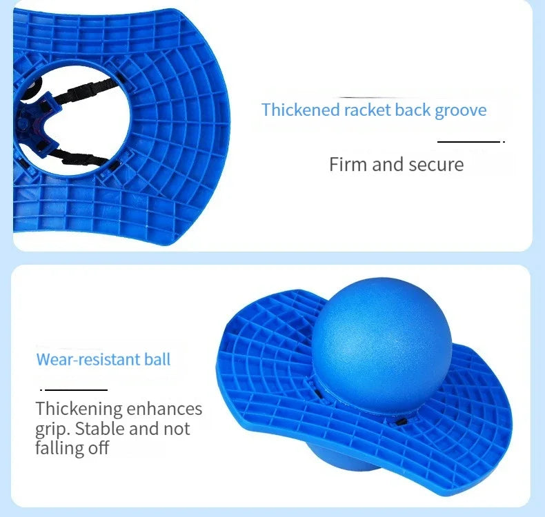 Blue plastic racket back groove and a wear-resistant blue ball for a bouncing ball trainer