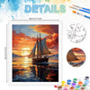 A detailed painting of a sailboat on the water with a sunset sky, presented as a paint by numbers kit.