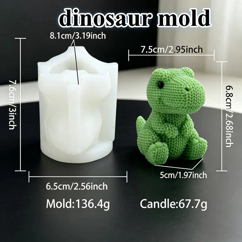 3D Knitted Dinosaur Silicone Candle Mold – Cute Sitting Dino Design for DIY Crafts