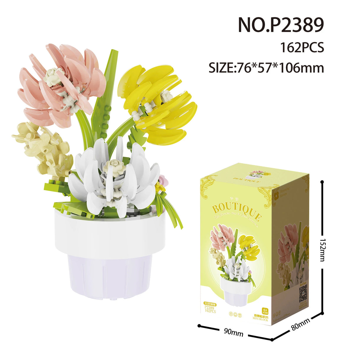 A set of 162 miniature flower bouquets featuring pink, yellow, and white blossoms in a building block format.