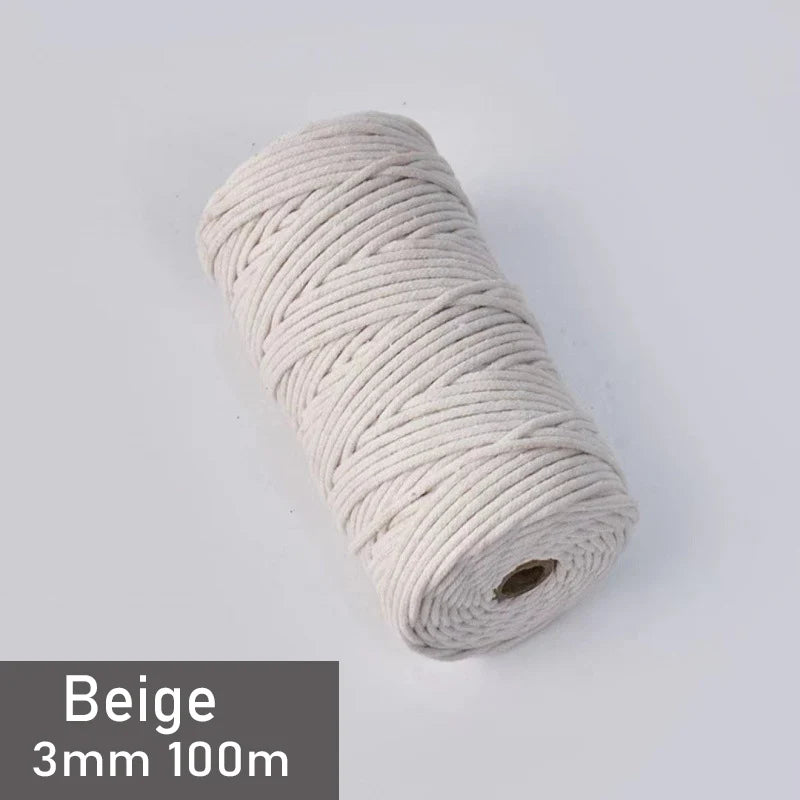 Spool of beige 3mm cotton macrame cord for DIY crafts and boho decor