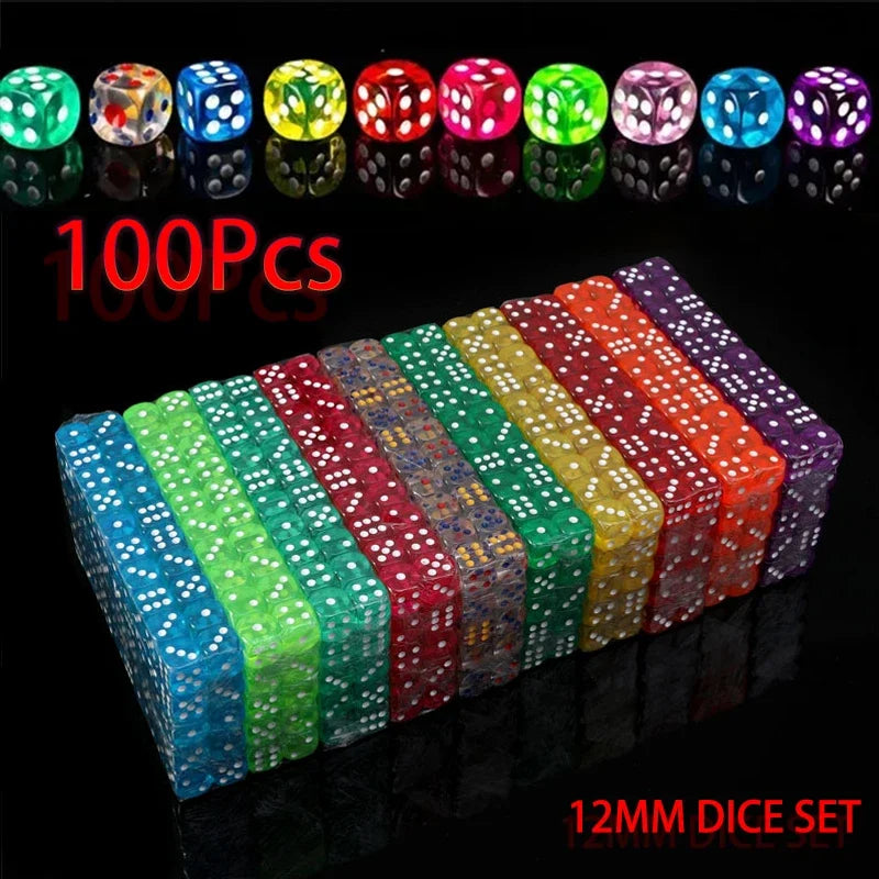 Multicolor Transparent Acrylic Dice Set – 100 Pieces