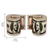 A set of small, reusable dollar sign pattern mylar bags featuring a portrait of a historical figure.