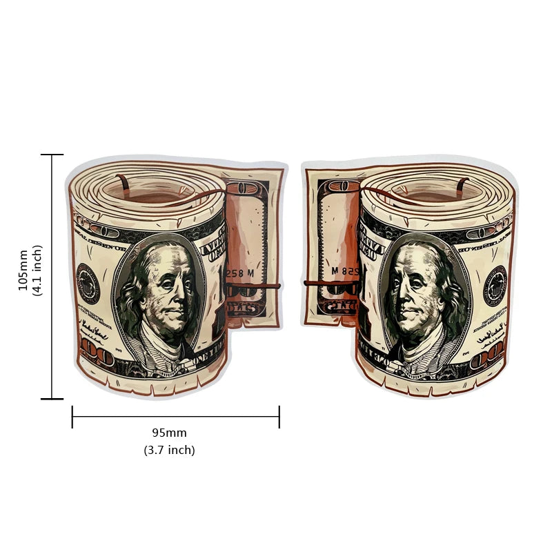 A set of small, reusable dollar sign pattern mylar bags featuring a portrait of a historical figure.