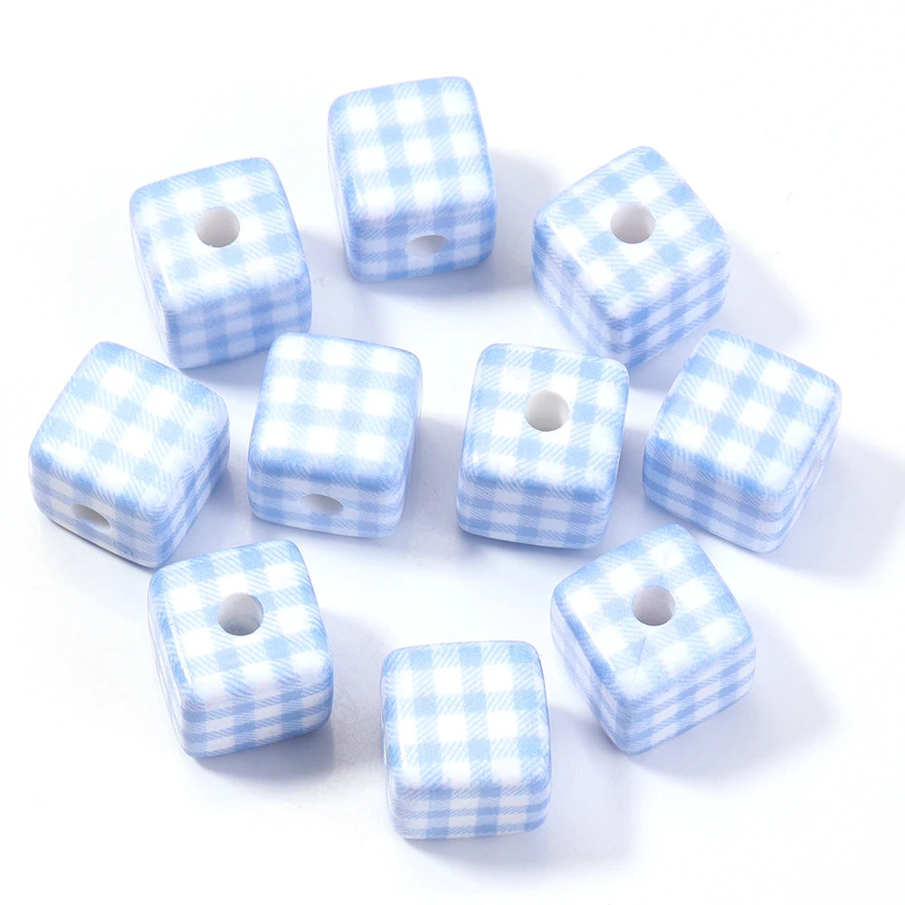 Classic Plaid Acrylic Cube Beads for Jewelry Making