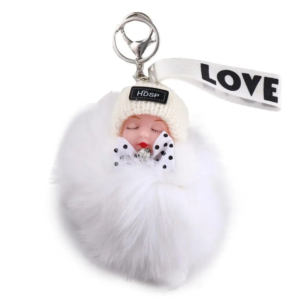 Kawaii Plush Keychain with Sleeping Baby Design