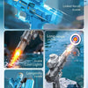 A blue Z-lock ice mouse water gun with linked recoil and cool lights firing a stream of water.