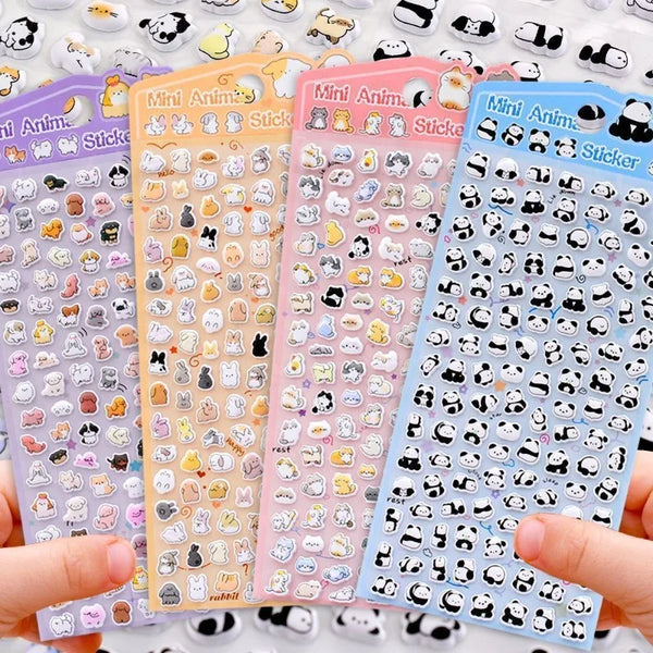 A collection of Kawaii 3D animal and cake decorative stickers for journaling in various pastel colors.
