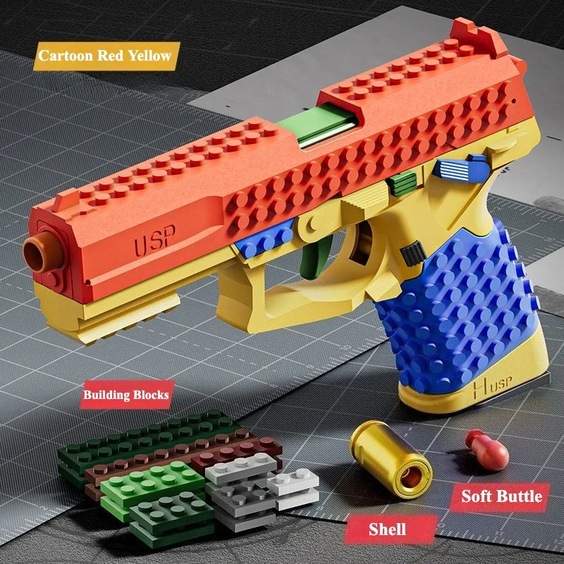 Realistic Building Block Toy Pistol with Shell-Ejecting Action