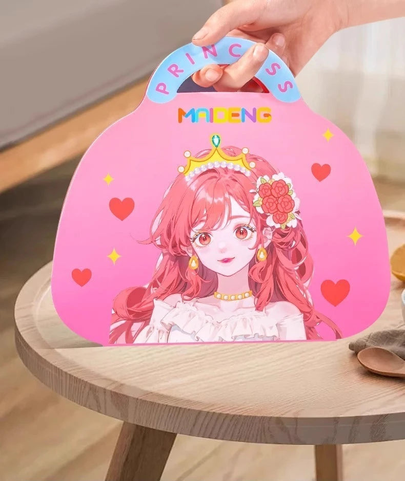 A pink pouch featuring a female character with red hair and a crown, labeled as a princess kit.