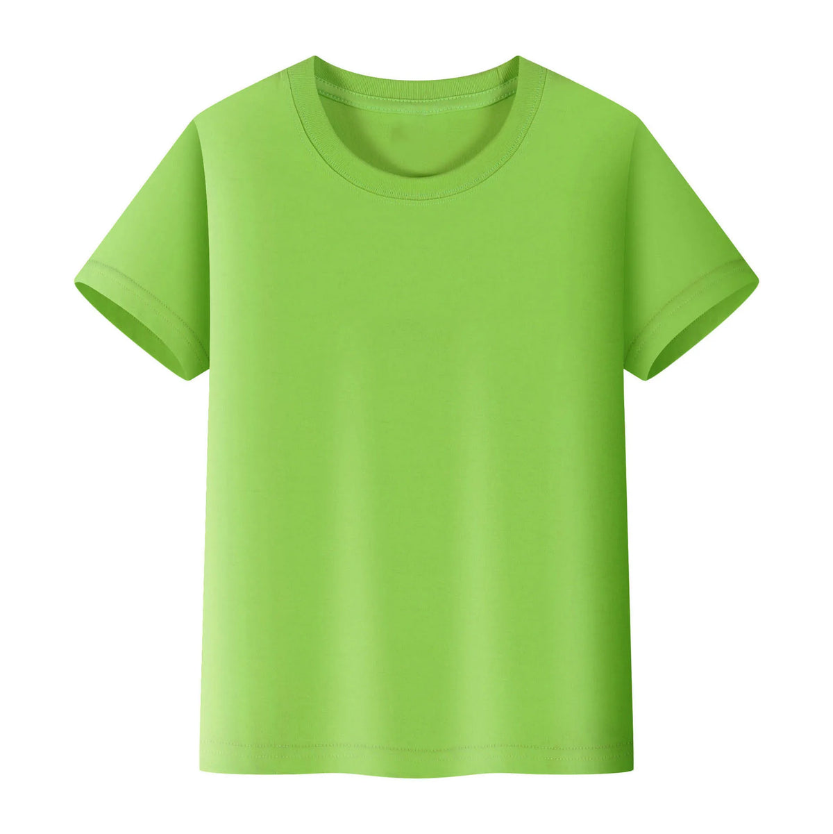 A bright lime green short-sleeved t-shirt for kids.