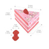 Pink and red striped paper gift box with a strawberry dot shape on top