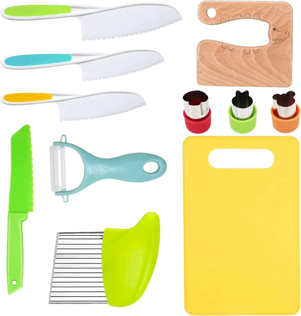 Montessori Kids Kitchen Tools Set with Safe Knives and Cutting Board