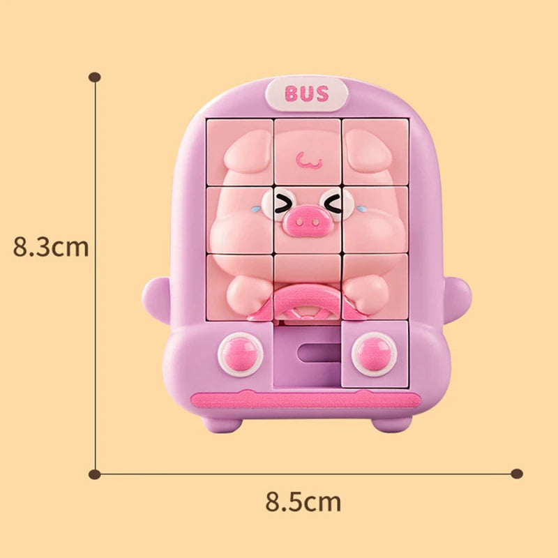 A pink animal slide puzzle for kids featuring a pig design, shown from the front.