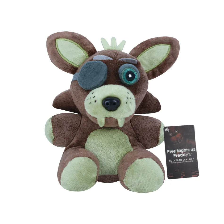 A brown plush toy resembling a dog character with large eyes and ears.