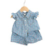 Girls' floral print sleeveless shirt and shorts set in light blue with pink flowers