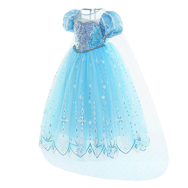 Light blue Elsa princess tulle party dress for girls with a sparkly bodice and sheer skirt