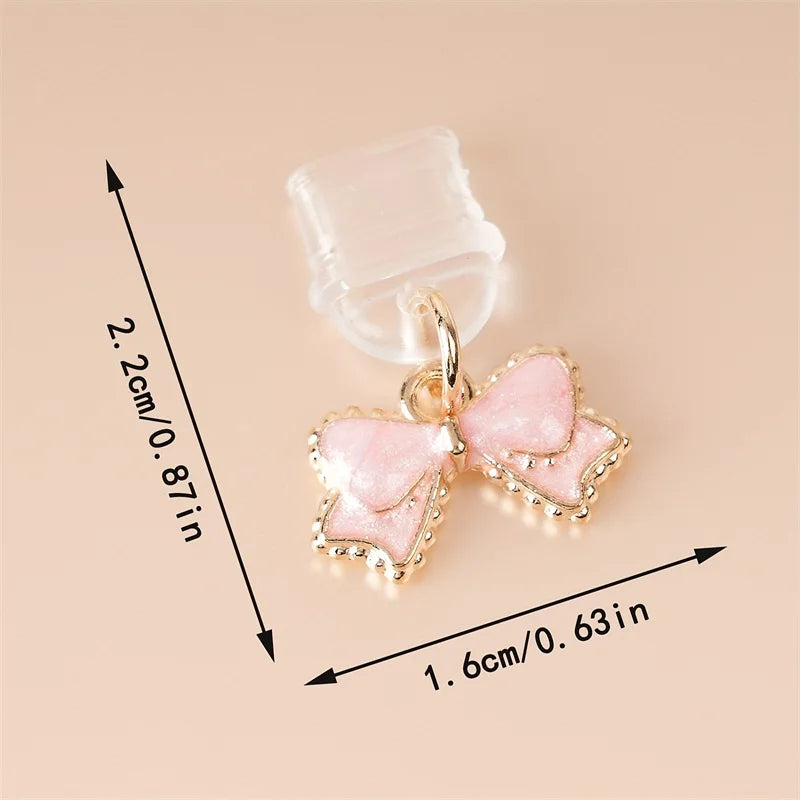 Pink & White Bowknot Phone Dust Plug